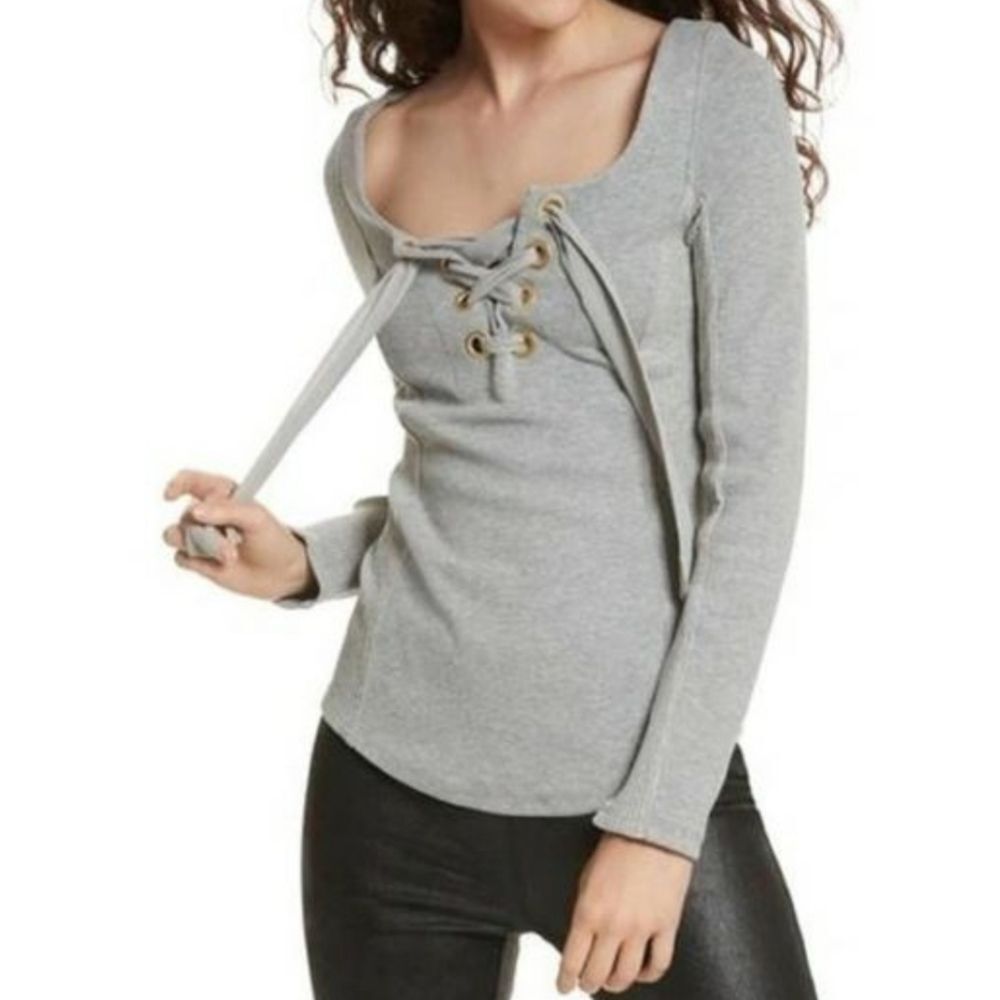 Free People Looking Back Gray Lace Up Top Size Medium